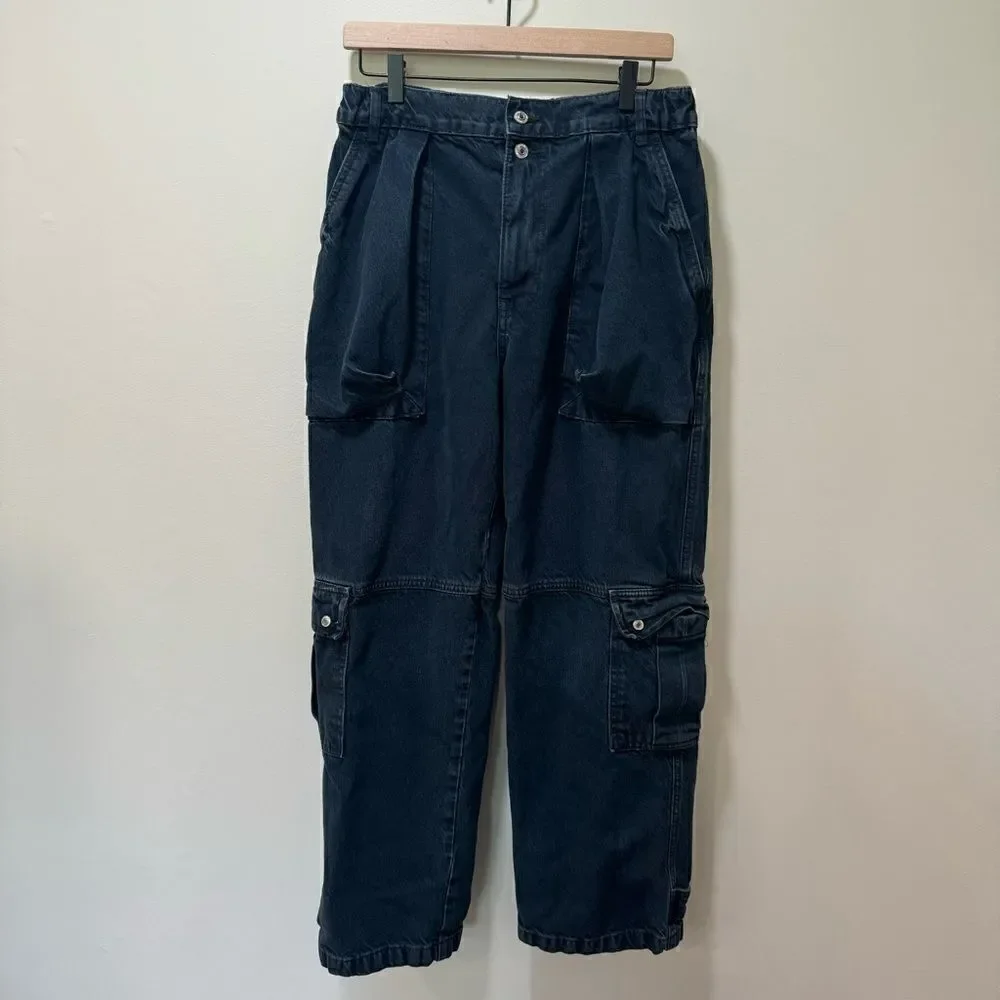 Free People We The Free Marx Slouchy Streetwear Cargo Denim Jeans in Blue sz 28